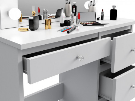 Masuta machiaj cu Oglinda LED si 4 Sertare pentru Cosmetice, Set Masa toaleta 94 cm, Alb, masuta cosmetica, vanity - SEA538 - Img 5