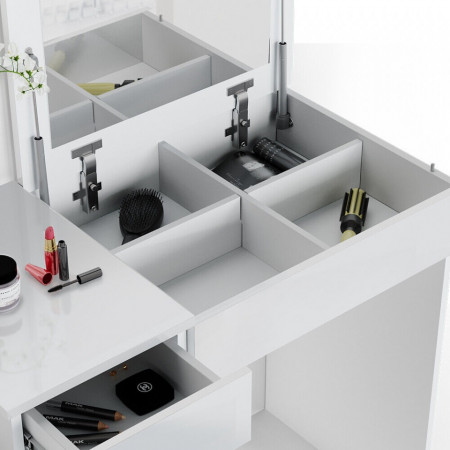 Masuta machiaj cu Oglinda LED si 4 Sertare pentru Cosmetice, Set Masa toaleta 117 cm, Alb, masuta cosmetica, vanity - SEA389 - Img 6