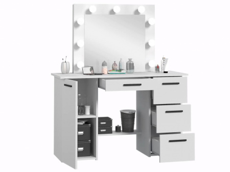 Masuta machiaj cu Oglinda LED si 4 Sertare pentru Cosmetice, Set Masa toaleta 120 cm, Alb, masuta cosmetica, vanity - SEA544 - Img 5
