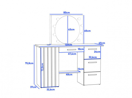 Masuta machiaj cu Oglinda LED si 4 Sertare pentru Cosmetice, Set Masa toaleta 120 cm, Stejar, masuta cosmetica, vanity - SEM518 - Img 3