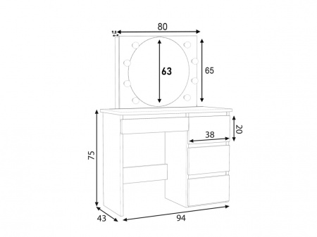 Masuta machiaj cu Oglinda LED si 4 Sertare pentru Cosmetice, Set Masa toaleta 94 cm, masuta cosmetica, vanity - SEM523 - Img 2