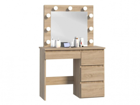 Masuta machiaj cu Oglinda LED si 4 Sertare pentru Cosmetice, Set Masa toaleta 94 cm, masuta cosmetica, vanity - SEM525 - Img 4