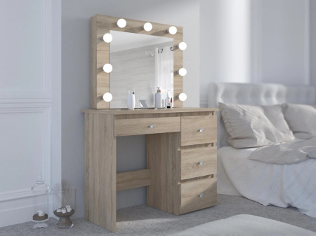 Masuta machiaj cu Oglinda LED si 4 Sertare pentru Cosmetice, Set Masa toaleta 94 cm, masuta cosmetica, vanity - SEM529 - Img 5