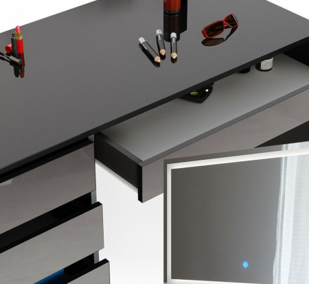 Masuta machiaj cu Oglinda LED si 5 Sertare pentru Cosmetice, Set Masa toaleta 120 cm, Gri, masuta cosmetica, vanity - SEG208 - Img 2