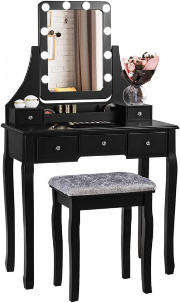 Masuta machiaj cu Oglinda LED si 5 Sertare pentru Cosmetice, Set Masa toaleta 80 cm, masuta cosmetica, vanity - SEN236 - Img 7