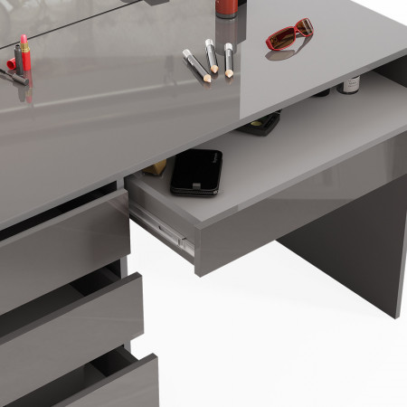 Masuta machiaj cu Oglinda LED si 5 Sertare pentru Cosmetice, Set Masa toaleta 120 cm, Gri, masuta cosmetica, vanity - SEG219 - Img 6