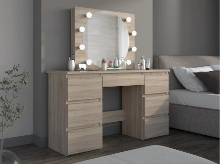 Masuta machiaj cu Oglinda LED si 5 Sertare pentru Cosmetice, Set Masa toaleta 120 cm, masuta cosmetica, vanity - SEM531 - Img 6