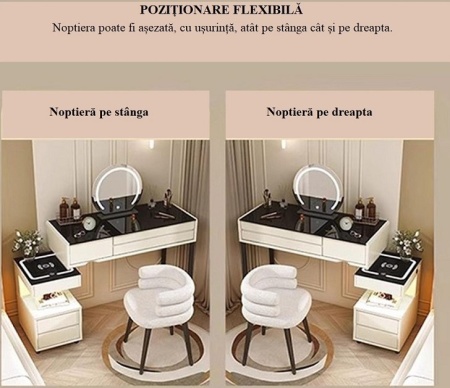Masuta machiaj cu Oglinda LED si 5 Sertare pentru Cosmetice, Set Masa toaleta 80 cm, Alb, masuta cosmetica, vanity - SEA168 - Img 8