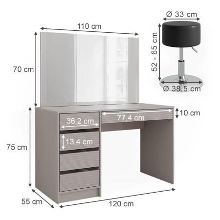 Masuta machiaj cu Oglinda LED si 5 Sertare pentru Cosmetice, Set Masa toaleta 120 cm, masuta cosmetica, vanity - SEC213 - Img 6
