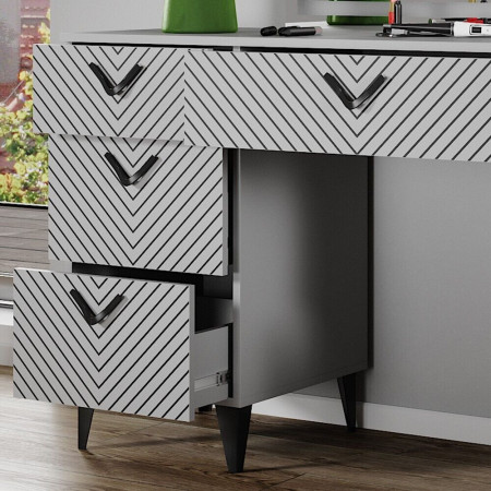 Masuta machiaj cu Oglinda LED si 7 Sertare pentru Cosmetice, Set Masa toaleta 150 cm, Gri, masuta cosmetica, vanity - SEG214 - Img 4