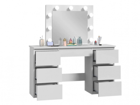 Masuta machiaj cu Oglinda LED si 7 Sertare pentru Cosmetice, Set Masa toaleta 120 cm, Alb, masuta cosmetica, vanity - SEA552 - Img 4