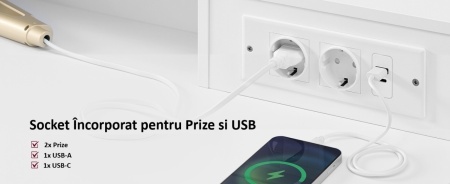 Masuta machiaj cu Oglinda LED si 9 Sertare pentru Cosmetice, Set Masa toaleta 107 cm, Alb, masuta cosmetica, vanity - SEA15 - Img 3