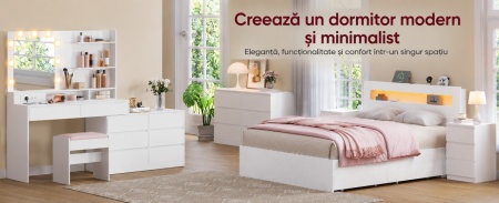 Masuta machiaj pentru Colt cu Oglinda LED si 8 Sertare pentru Cosmetice, Set Masa toaleta Alba, masuta cosmetica, vanity cu Priza si USB - SEA16 - Img 6