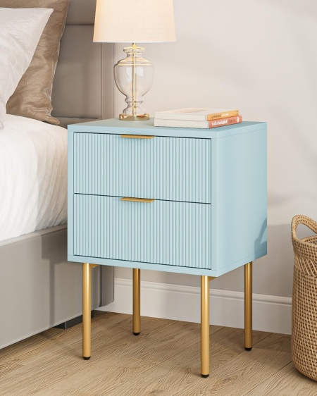 NOAL1 - Set 2x Noptiere cu 2 sertare, 39 cm - Albastru - Auriu