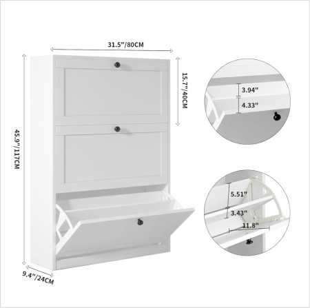 PANA24 - Pantofar cu 3 compartimente, 80 cm, pantofare, depozitare pantofi, mobilier hol - Alb - Img 5