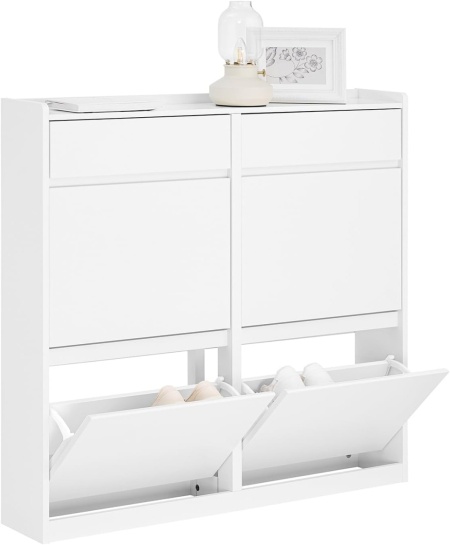 PANA29 - Pantofar 98 cm foarte ingust, 4 compartimente, pantofare, depozitare pantofi, mobilier hol - Alb - Img 9