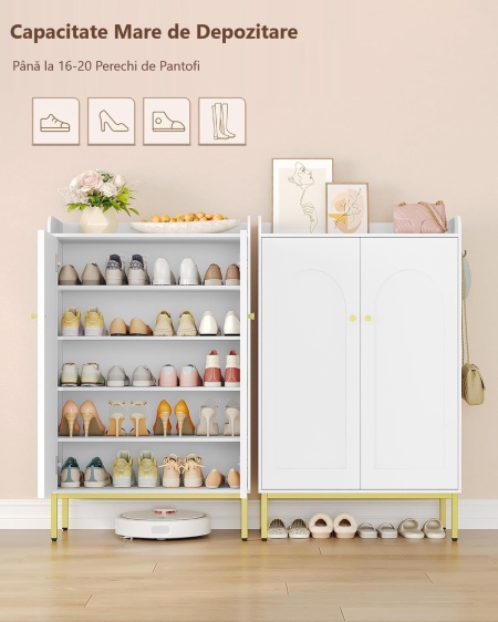 Pantofar alb, 74 cm, pantofare, depozitare pantofi, mobilier hol cu rafturi - PANA39 - Img 5