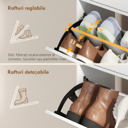 Pantofar alb, 99 cm, pantofare, depozitare pantofi, mobilier hol cu rafturi - PANA40 - Img 5