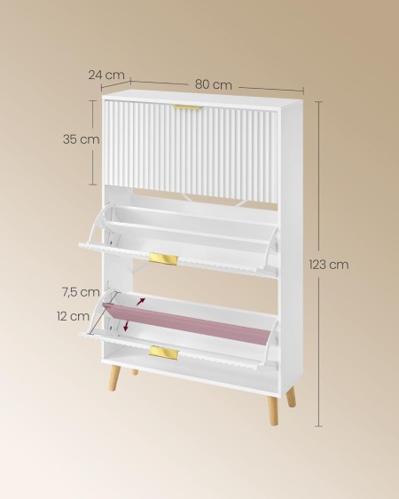 Pantofar alb riflaj, 80cm ingust, 3 compartimente, pantofare, depozitare pantofi, mobilier hol - PANA38 - Img 2