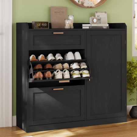 Pantofar Alb sau Negru, 100 cm, pantofare, depozitare pantofi cu 2 Compartimente, Sertar si Dulapior, mobilier hol - PANA41 - Img 7