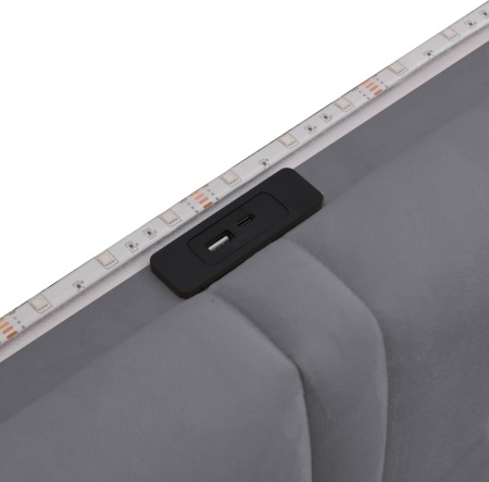 PARC205 - Pat tapitat cu LED si USB, 140 / 160 x 200 cm, cu Sertar - Gri - Img 5