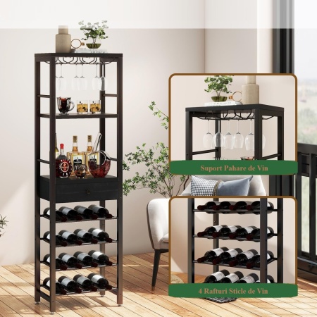 RVI8 - Rafturi Vin, 40 cm, depozitare vin, raft stil industrial, bucatarie, living, dining - Negru / Alb / Maro - Img 11
