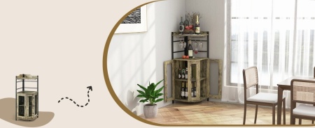 RVI9 - Rafturi Vin, 46 cm, depozitare vin, raft stil industrial, bucatarie, living, dining - Maro - Negru - Img 8