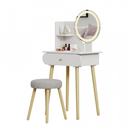 SEA448 - Set Masa toaleta 60 cm cosmetica machiaj, oglinda cu LED, masuta vanity - Alb - Img 2