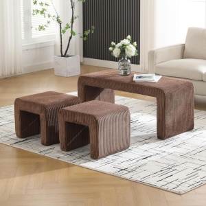 BAA61 - Bancuta / Masuta, 103 cm, bancheta cu 2 tabureti, banca 2 in 1 pentru living, dormitor, hol - Alb / Maro / Verde - Img 3