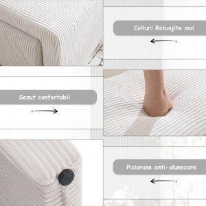 BAA61 - Bancuta / Masuta, 103 cm, bancheta cu 2 tabureti, banca 2 in 1 pentru living, dormitor, hol - Alb / Maro / Verde - Img 10
