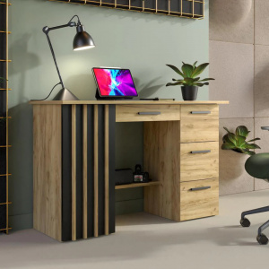 BIM512 - Birou 120 cm, masa de calculator cu 4 sertare si 1 dulap, office - culoarea Stejar - Img 6