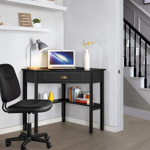 BIN201 - Masa de birou pe colt, 75 cm, home office cu 1 sertar - Negru