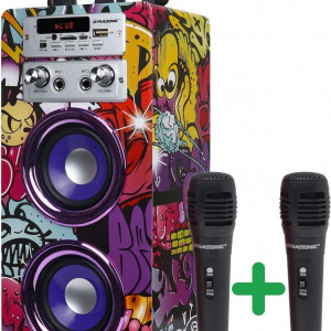 CADC11 - Set Sistem Mini Karaoke si 2 Mini Microfoane, Jucarii copii, Cadou pentru Craciun, Petreceri in familie - Multicolor, Personaje