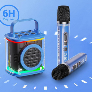 CADC15 - Set Sistem Mini Karaoke si 2 Mini Microfoane, Jucarii copii, Cadou pentru Craciun, Petreceri in familie - Albastru - Img 3