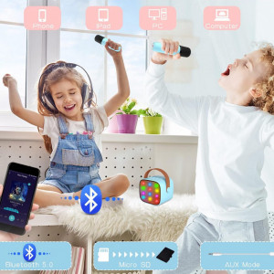 CADC2 - Set Sistem Mini Karaoke si 2 Mini Microfoane, Jucarii copii, Cadou pentru Craciun, Petreceri in familie - Albastru - Img 6