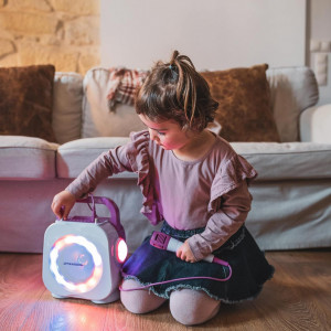 CADC6 - Set Sistem Mini Karaoke si 2 Mini Microfoane, Jucarii copii, Cadou pentru Craciun, Petreceri in familie - Roz - Img 4