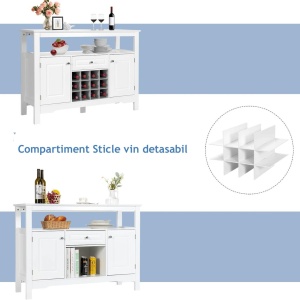 CBA1 - Comoda Bar, 117 cm, depozitare vin, bautura, condimente, dulap cu rafturi bucatarie, living, dining, multifunctional - Alb - Img 5