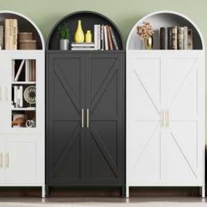 DUA205 - Vitrina 80 cm, Dulap rotund pentru birou, Biblioteca Living, Rafturi Dormitor, Dining, Hol - Alb - Img 12