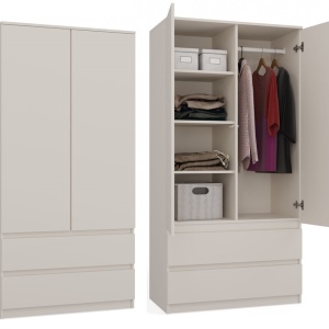 LAC503 - Dulap crem, sifonier dormitor dublu cu bara pentru umerase, 2 sertare - Colectia LaCreme - Img 5