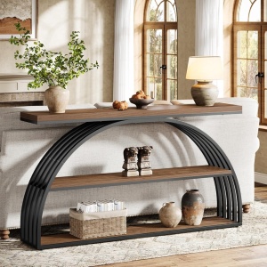 MACI35 - Masa Consola curbata, 160 cm, masuta hol, living, dormitor - Negru - Maro - Img 2