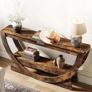 MAM36 - Masa Consola cu Arcada, 160 cm, masuta hol cu raft, living, dining, dormitor - Maro - Img 2