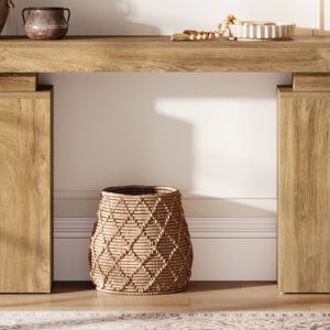 MAM39 - Masa Consola curbata, 120 cm, masuta hol cu rafturi, living, dining, dormitor - Maro - Img 12