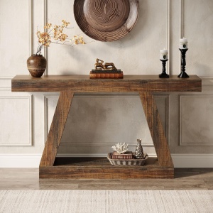 MAM5 - Masa Consola, 140 cm, masuta hol, living, dining, dormitor - Maro deschis / Maro Inchis / Gri - Img 10