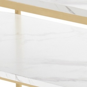 MANIAU207 - Masuta manichiura, 114 cm, masa cosmetica ovala pentru salon - Alb - Auriu - Img 11