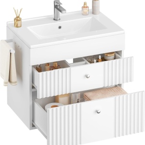 Masca de Chiuveta suspendata, 60 cm cu lavoar ceramic si Riflaj - Mobilier Baie VELORA - Img 2