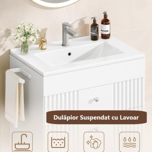 Masca de Chiuveta suspendata, 60 cm cu lavoar ceramic si Riflaj - Mobilier Baie VELORA - Img 8