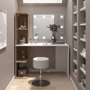 Masuta machiaj cu Oglinda LED, Set Masa toaleta 122 cm, Alb, masuta cosmetica, vanity - SEA477