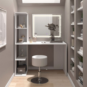 Masuta machiaj cu Oglinda LED, Set Masa toaleta 122 cm, Alb, masuta cosmetica, vanity - SEA478