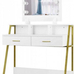 Masuta machiaj cu Oglinda LED si 2 Sertare pentru Cosmetice, Set Masa toaleta 90 cm, Alb, masuta cosmetica, vanity - SEA351 - Img 3