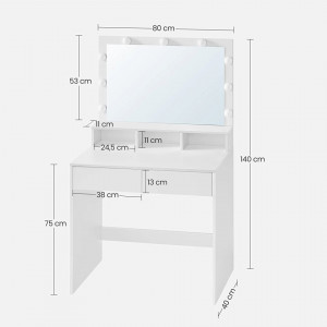 Masuta machiaj cu Oglinda LED si 2 Sertare pentru Cosmetice, Set Masa toaleta 80 cm, Alb, masuta cosmetica, vanity - SEA385 - Img 6